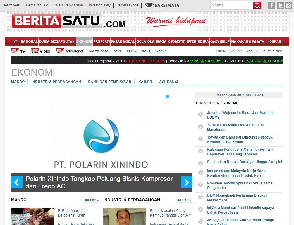 Screenshot Advertorial di Kanal Ekonomi Beritasatu.com